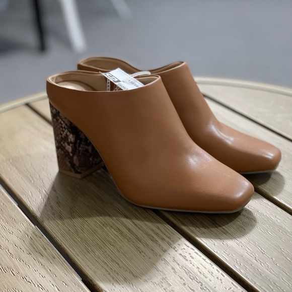 Paula Mule Heels- A New Day Size 9 New Cognac Brown Snakeskin Like Heels - Picture 2 of 10